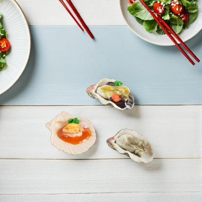 6Pcs Realistic Fake Oyster Scallop Props 2.36"x1.37"x0.98" PVC Lifelike Seafood Models for Restaurant Display Kitchen Decor Photography