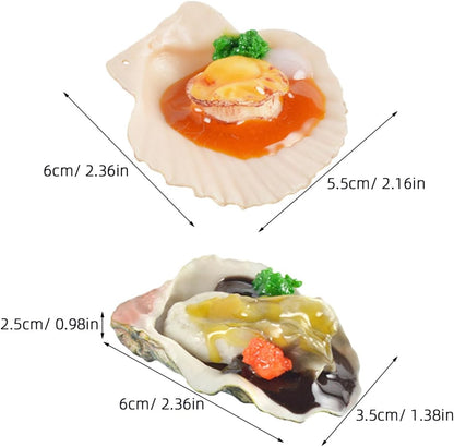 6Pcs Realistic Fake Oyster Scallop Props 2.36"x1.37"x0.98" PVC Lifelike Seafood Models for Restaurant Display Kitchen Decor Photography