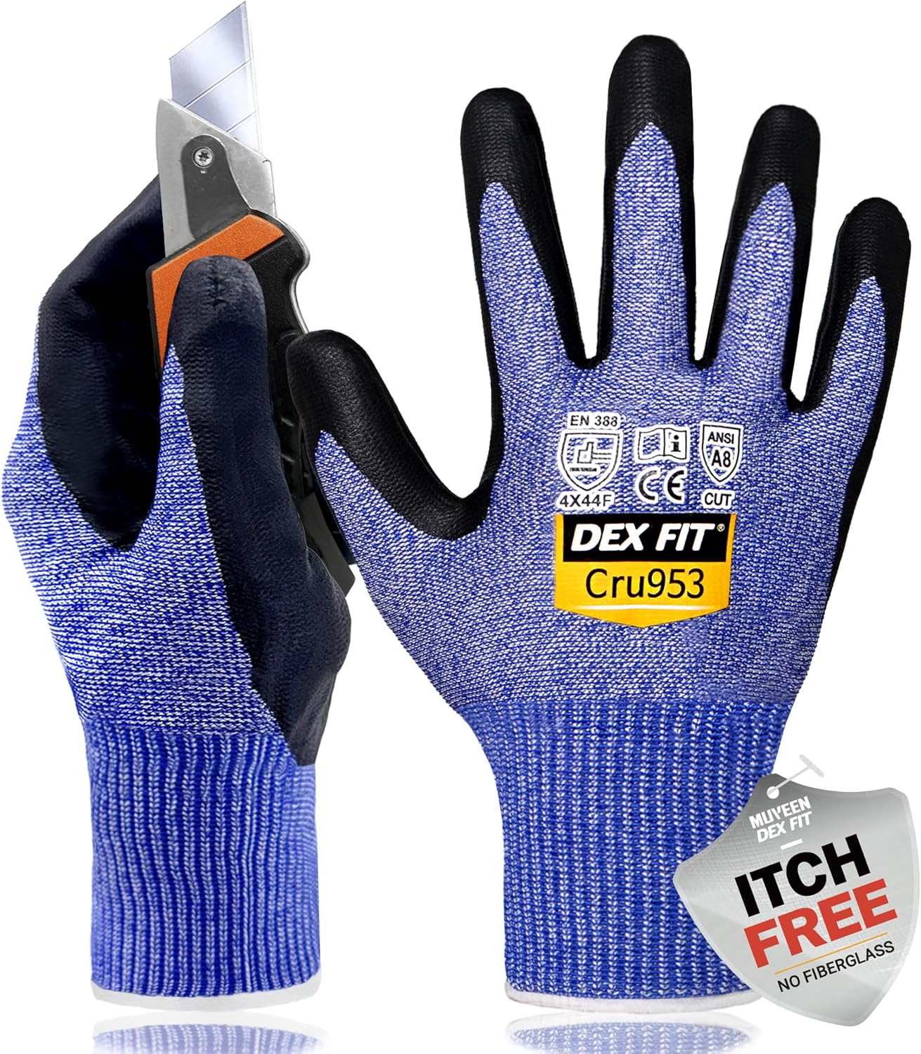 Level A8 Steel Cut Resistant Gloves Cru953, 3D-Comfort Stretchy Fit, Power Grip, Thin, Touch-Screen Compatible, Durable, Machine Washable; Steel Blue M 1 Pair