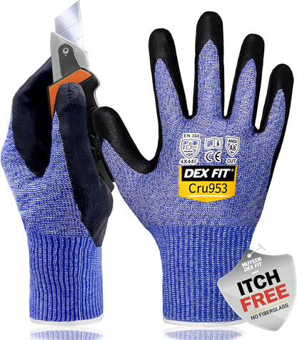 Level A8 Steel Cut Resistant Gloves Cru953, 3D-Comfort Stretchy Fit, Power Grip, Thin, Touch-Screen Compatible, Durable, Machine Washable; Steel Blue M 1 Pair