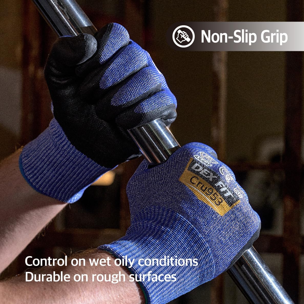 Level A8 Steel Cut Resistant Gloves Cru953, 3D-Comfort Stretchy Fit, Power Grip, Thin, Touch-Screen Compatible, Durable, Machine Washable; Steel Blue M 1 Pair