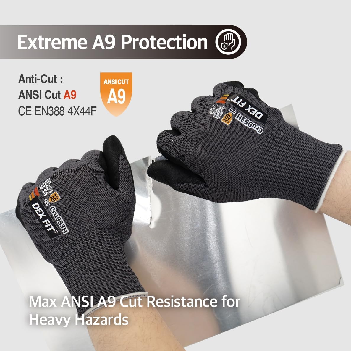 Level A8 Steel Cut Resistant Gloves Cru953, 3D-Comfort Stretchy Fit, Power Grip, Thin, Touch-Screen Compatible, Durable, Machine Washable; Steel Blue M 1 Pair
