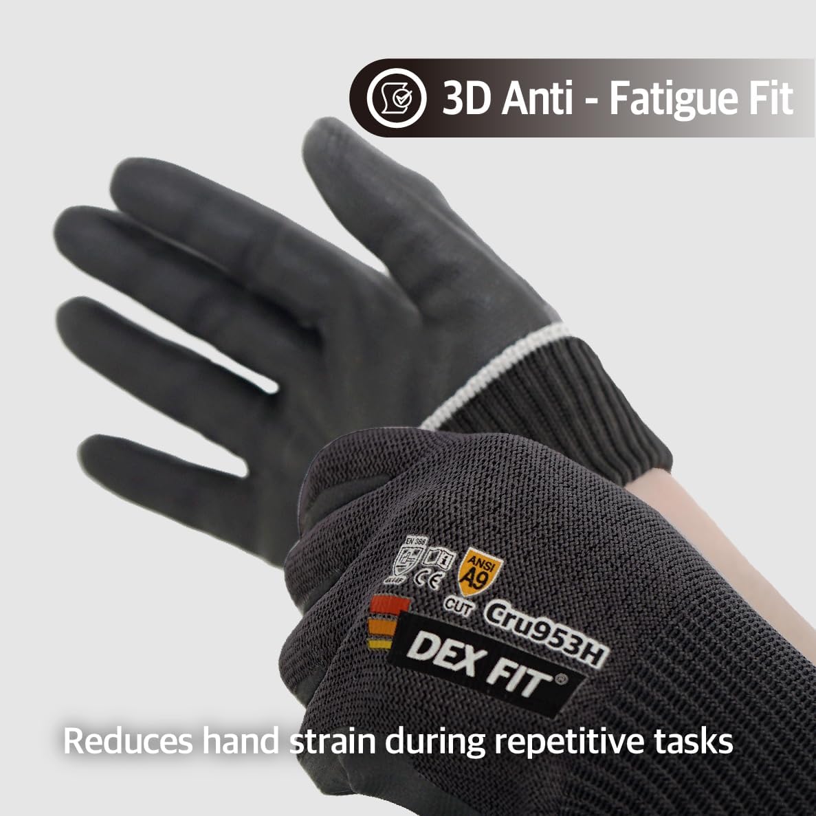 Level A8 Steel Cut Resistant Gloves Cru953, 3D-Comfort Stretchy Fit, Power Grip, Thin, Touch-Screen Compatible, Durable, Machine Washable; Steel Blue M 1 Pair