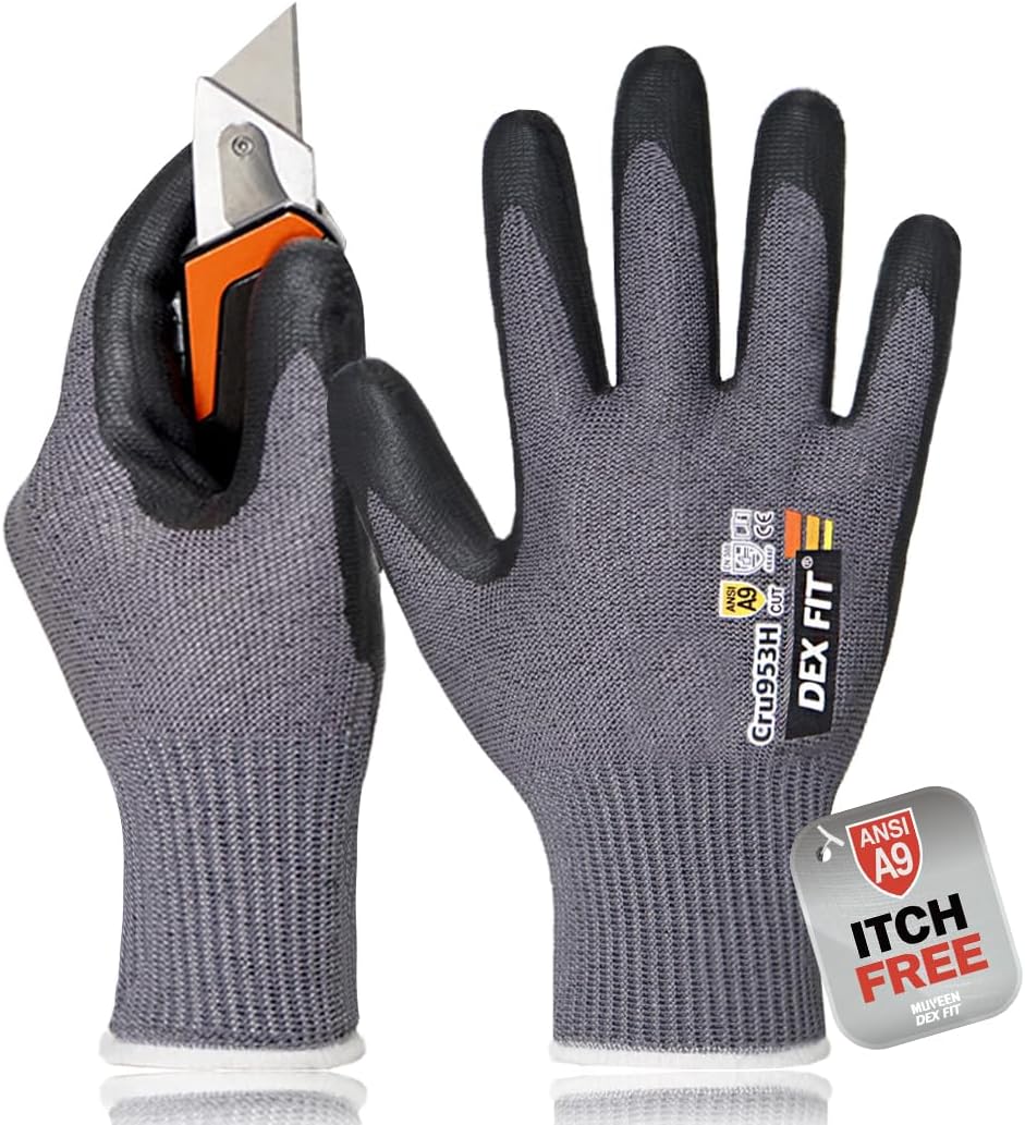 Level A8 Steel Cut Resistant Gloves Cru953, 3D-Comfort Stretchy Fit, Power Grip, Thin, Touch-Screen Compatible, Durable, Machine Washable; Steel Blue M 1 Pair