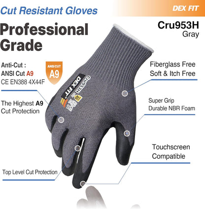 Level A8 Steel Cut Resistant Gloves Cru953, 3D-Comfort Stretchy Fit, Power Grip, Thin, Touch-Screen Compatible, Durable, Machine Washable; Steel Blue M 1 Pair