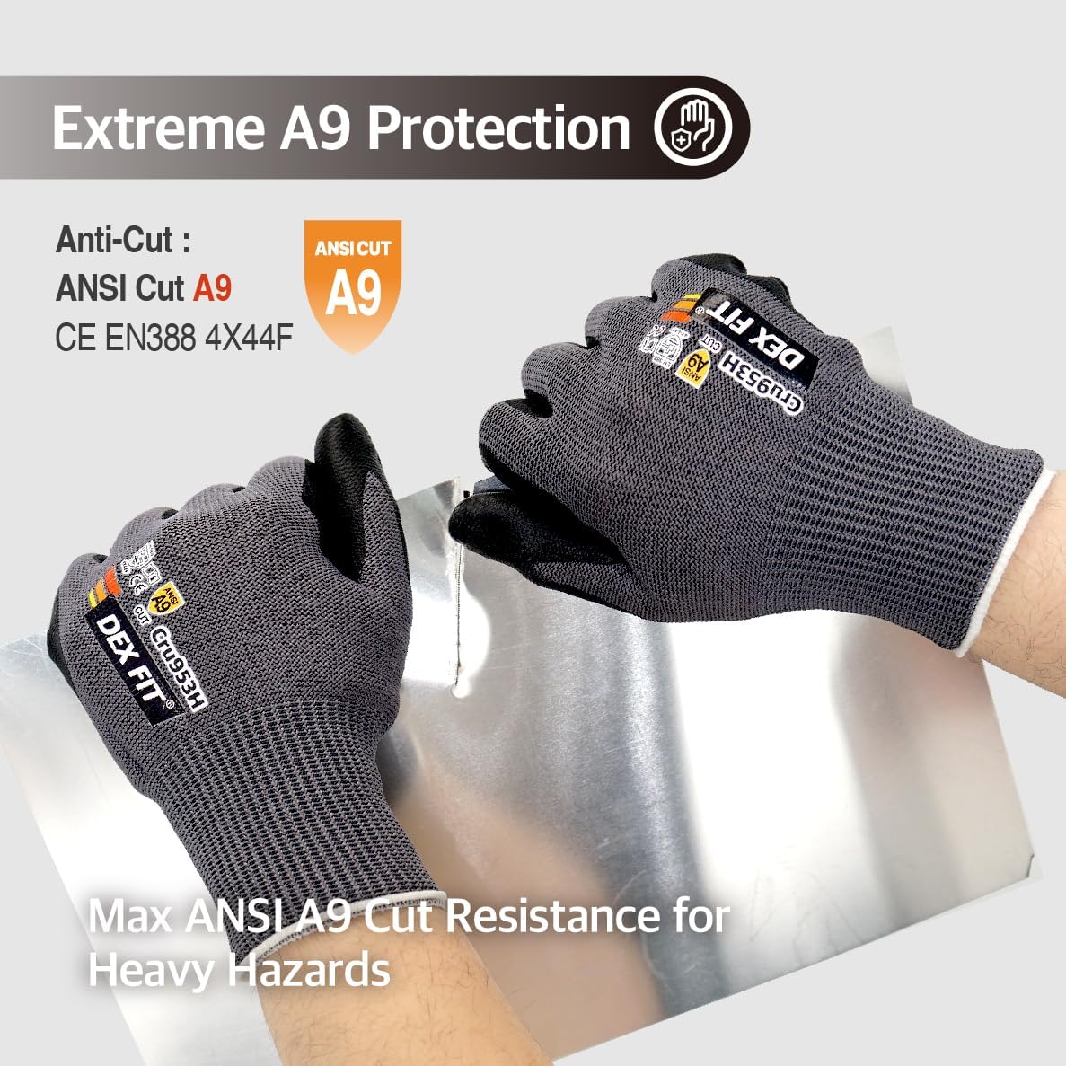 Level A8 Steel Cut Resistant Gloves Cru953, 3D-Comfort Stretchy Fit, Power Grip, Thin, Touch-Screen Compatible, Durable, Machine Washable; Steel Blue M 1 Pair