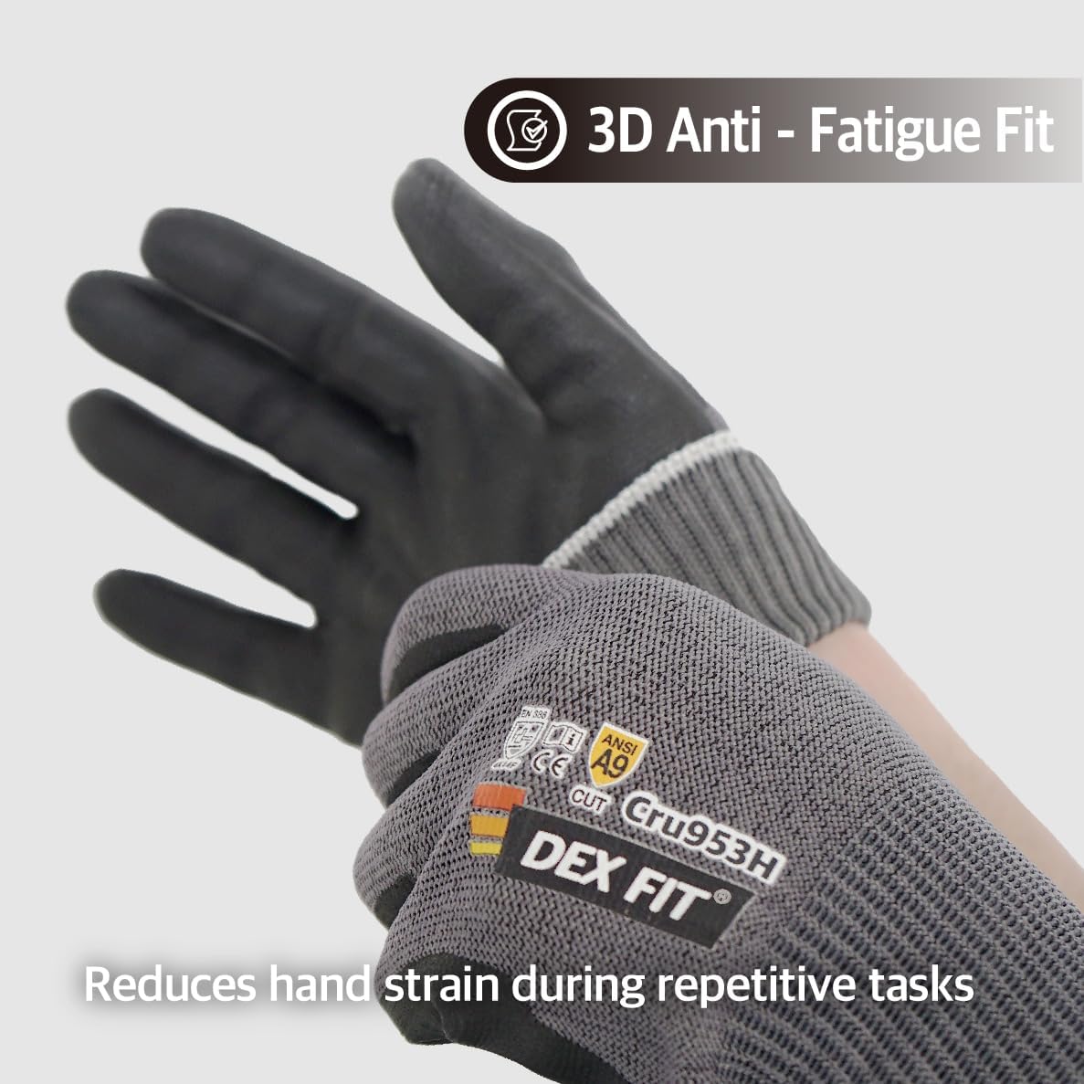 Level A8 Steel Cut Resistant Gloves Cru953, 3D-Comfort Stretchy Fit, Power Grip, Thin, Touch-Screen Compatible, Durable, Machine Washable; Steel Blue M 1 Pair