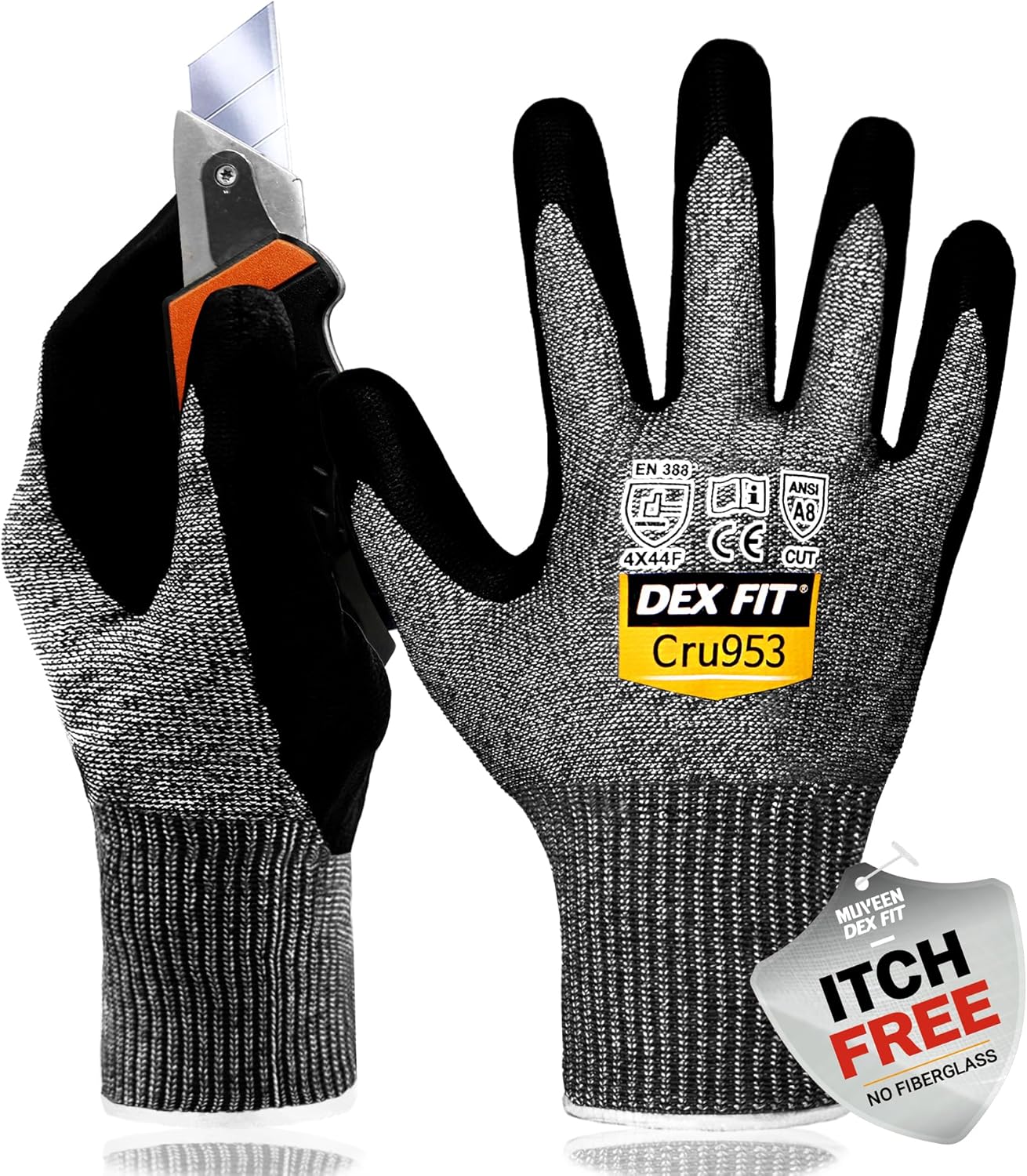 Level A8 Steel Cut Resistant Gloves Cru953, 3D-Comfort Stretchy Fit, Power Grip, Thin, Touch-Screen Compatible, Durable, Machine Washable; Steel Blue M 1 Pair