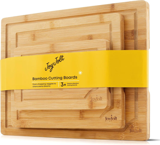 Bamboo Cutting Boards - Large & Small Wooden Board - Serving Cheese, Bread or Chopping Boards. Non-Slip
