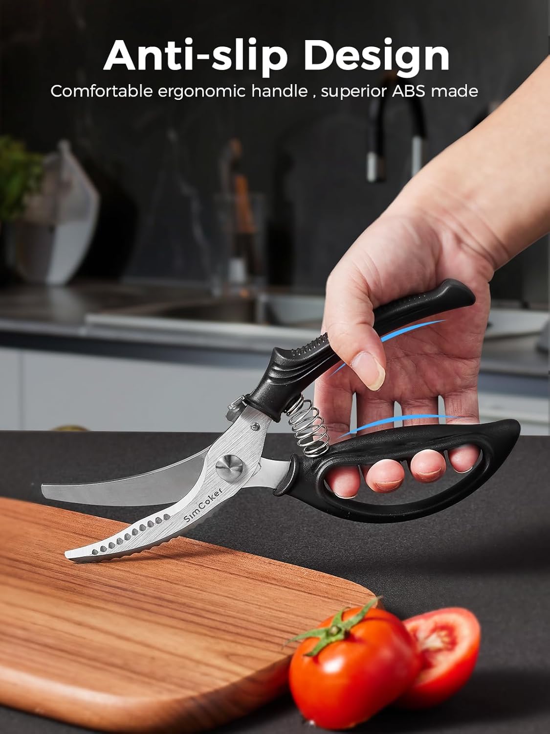 Poultry Shears, Heavy Duty Kitchen Shears With Anti-Slip Handle & Safety Lock, Poultry Scissors for Meat, Chicken, Bone,Turkey, Fish, Spring Loaded, Dishwasher Safe