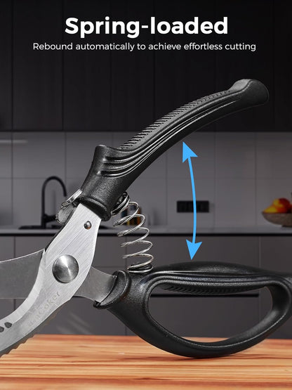 Poultry Shears, Heavy Duty Kitchen Shears With Anti-Slip Handle & Safety Lock, Poultry Scissors for Meat, Chicken, Bone,Turkey, Fish, Spring Loaded, Dishwasher Safe
