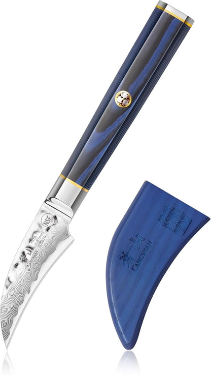Cangshan KITA Series 2.5 in Peeling Knife with Sheath, High-Carbon X-7 Damascus Steel, 503879