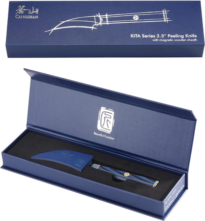 Cangshan KITA Series 2.5 in Peeling Knife with Sheath, High-Carbon X-7 Damascus Steel, 503879