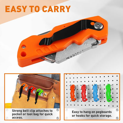 4-Pack Box Cutter Utility Knife, Heavy Duty Aluminum Shell Retractable Box Cutter for Cardboard, Boxes and Cartons, Extra 10 Blades