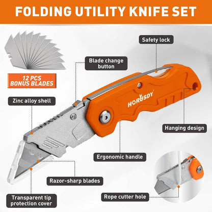 4-Pack Box Cutter Utility Knife, Heavy Duty Aluminum Shell Retractable Box Cutter for Cardboard, Boxes and Cartons, Extra 10 Blades