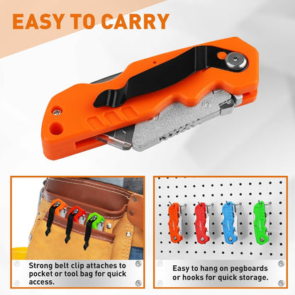 4-Pack Box Cutter Utility Knife, Heavy Duty Aluminum Shell Retractable Box Cutter for Cardboard, Boxes and Cartons, Extra 10 Blades