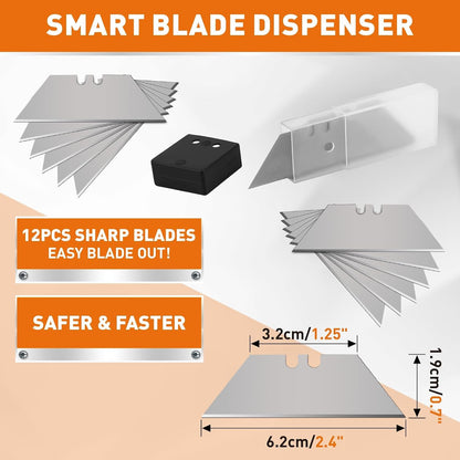 4-Pack Box Cutter Utility Knife, Heavy Duty Aluminum Shell Retractable Box Cutter for Cardboard, Boxes and Cartons, Extra 10 Blades