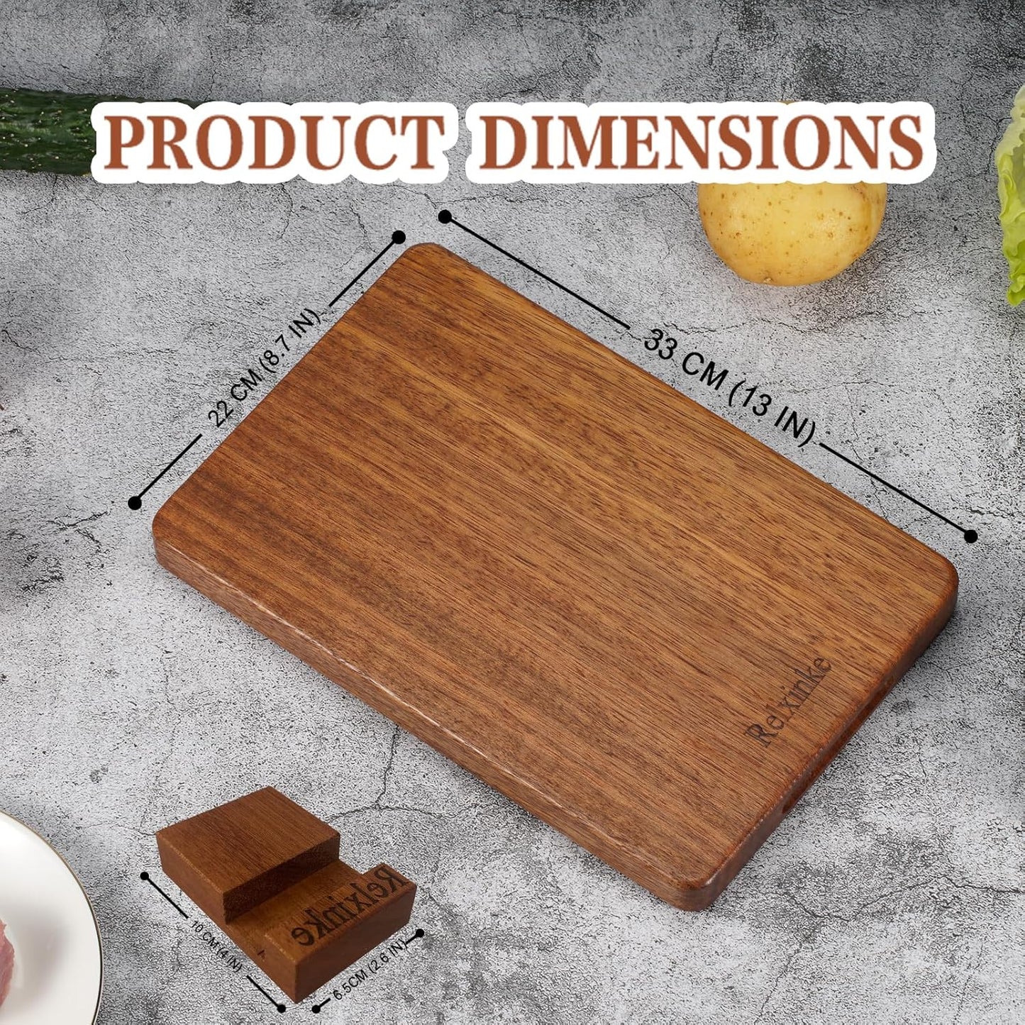 Solid Teak Wood Cutting Board One Piece Non Glued Thick Crack Resistant Wooden Chopping Board with DeepJuice Grooves Built in Handles for Kitchen Meat Vegetables Chese 13 X 8.7 Inch
