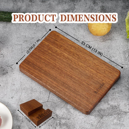 Solid Teak Wood Cutting Board One Piece Non Glued Thick Crack Resistant Wooden Chopping Board with DeepJuice Grooves Built in Handles for Kitchen Meat Vegetables Chese 13 X 8.7 Inch