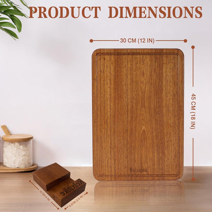 Solid Teak Wood Cutting Board One Piece Non Glued Thick Crack Resistant Wooden Chopping Board with DeepJuice Grooves Built in Handles for Kitchen Meat Vegetables Chese 13 X 8.7 Inch
