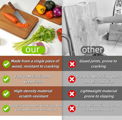 Solid Teak Wood Cutting Board One Piece Non Glued Thick Crack Resistant Wooden Chopping Board with DeepJuice Grooves Built in Handles for Kitchen Meat Vegetables Chese 13 X 8.7 Inch