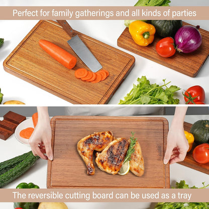 Solid Teak Wood Cutting Board One Piece Non Glued Thick Crack Resistant Wooden Chopping Board with DeepJuice Grooves Built in Handles for Kitchen Meat Vegetables Chese 13 X 8.7 Inch