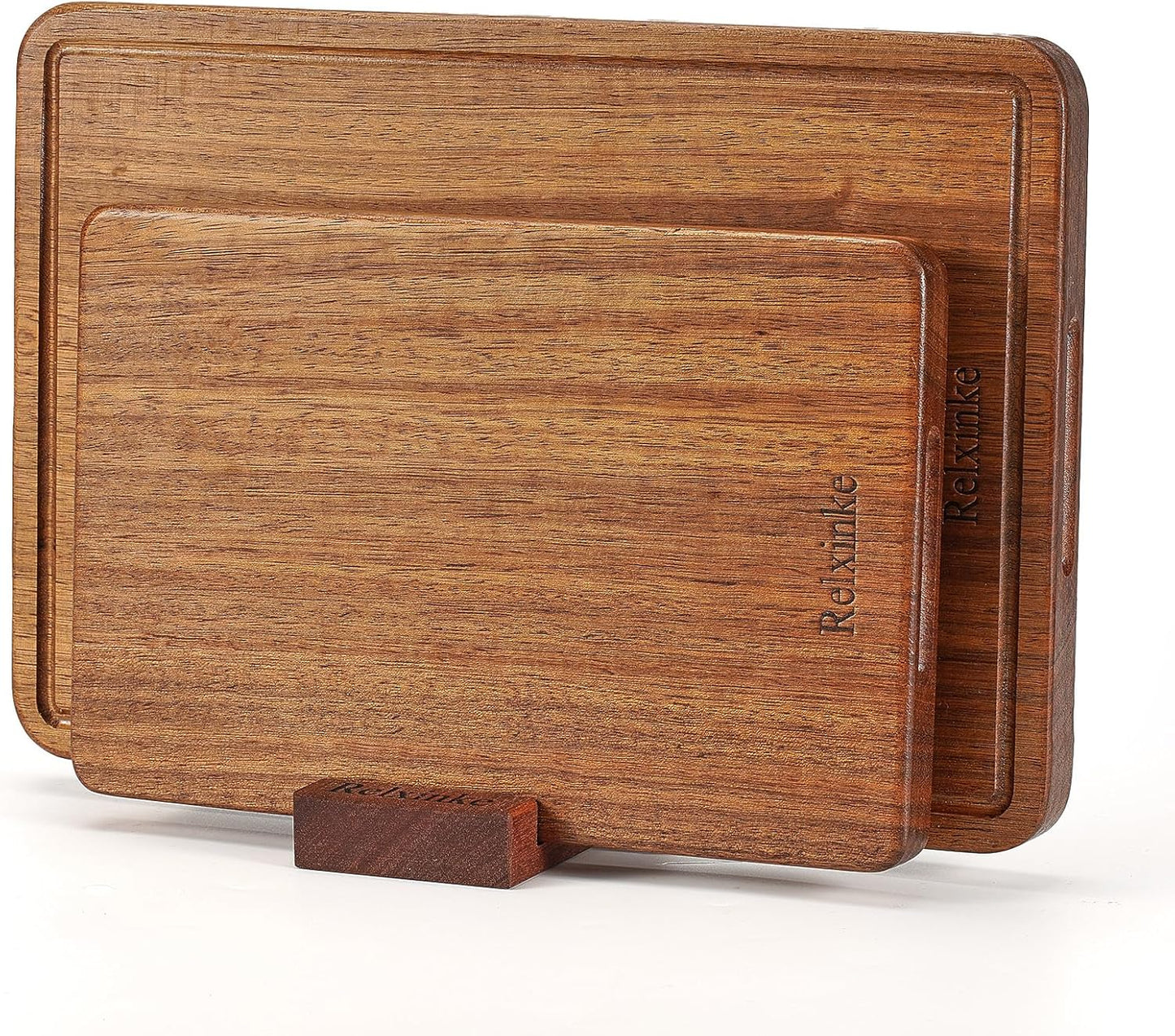 Solid Teak Wood Cutting Board One Piece Non Glued Thick Crack Resistant Wooden Chopping Board with DeepJuice Grooves Built in Handles for Kitchen Meat Vegetables Chese 13 X 8.7 Inch