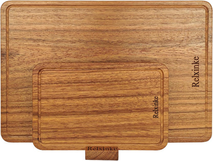 Solid Teak Wood Cutting Board One Piece Non Glued Thick Crack Resistant Wooden Chopping Board with DeepJuice Grooves Built in Handles for Kitchen Meat Vegetables Chese 13 X 8.7 Inch