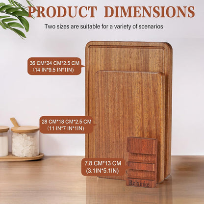 Solid Teak Wood Cutting Board One Piece Non Glued Thick Crack Resistant Wooden Chopping Board with DeepJuice Grooves Built in Handles for Kitchen Meat Vegetables Chese 13 X 8.7 Inch
