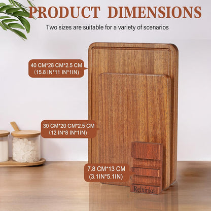 Solid Teak Wood Cutting Board One Piece Non Glued Thick Crack Resistant Wooden Chopping Board with DeepJuice Grooves Built in Handles for Kitchen Meat Vegetables Chese 13 X 8.7 Inch