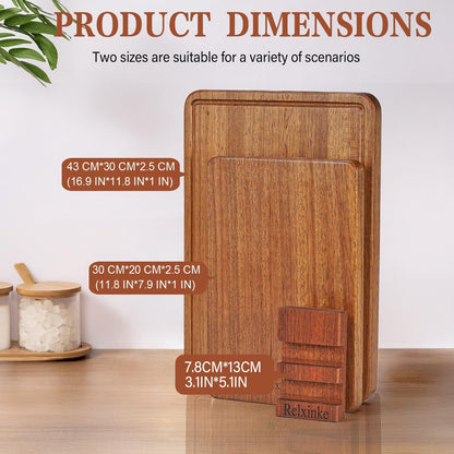 Solid Teak Wood Cutting Board One Piece Non Glued Thick Crack Resistant Wooden Chopping Board with DeepJuice Grooves Built in Handles for Kitchen Meat Vegetables Chese 13 X 8.7 Inch