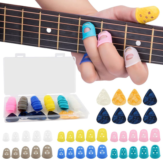 30Pcs Guitar Fingertip Protectors, 5 Sizes Silicone Finger Guards for Guitar, Bass, Ukulele, Mandolin, Breathable Non-Slip Practice Covers