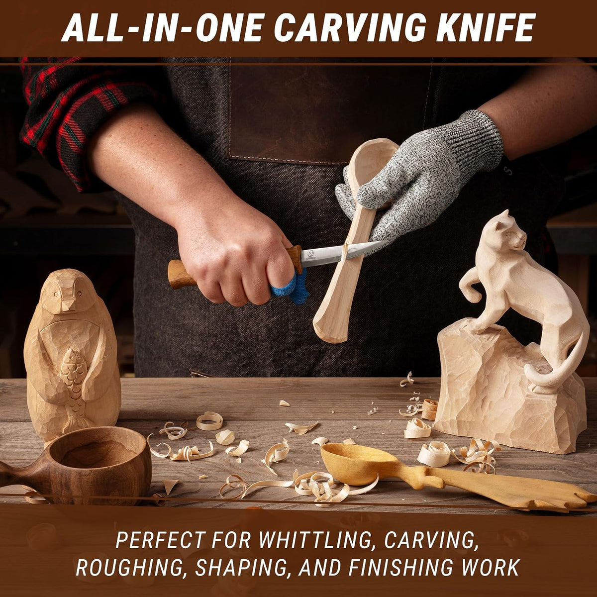 Wood Carving Knife C4 3.14" Whittling Sloyd Knife for Roughing - Spoon Carving Tools for Beginner to Pro Carver - Whittling Knives for Woodworking