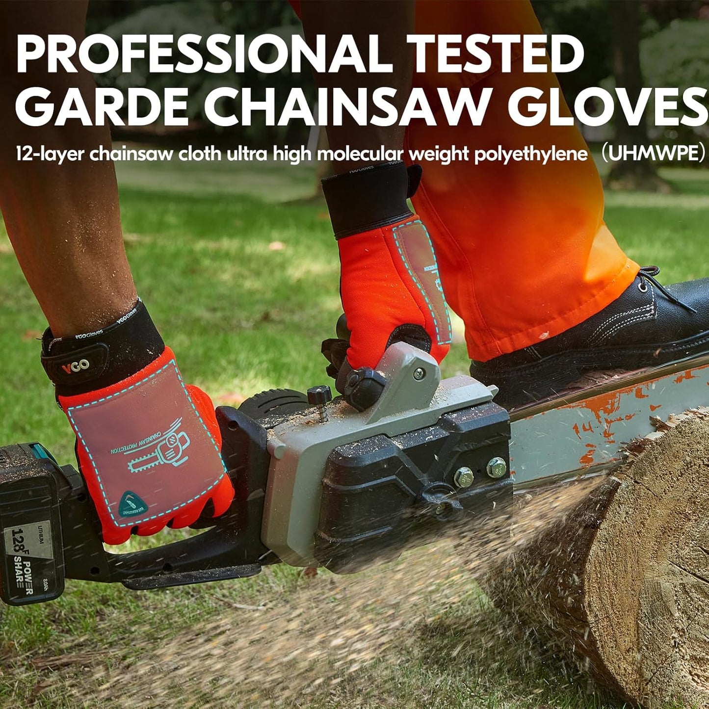 ... Chainsaw Cut Resistant Gloves,Level A5,12-Layer Protection on Both Hands Back,Cow Leather