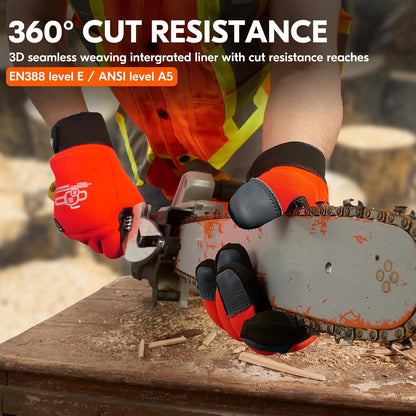 ... Chainsaw Cut Resistant Gloves,Level A5,12-Layer Protection on Both Hands Back,Cow Leather