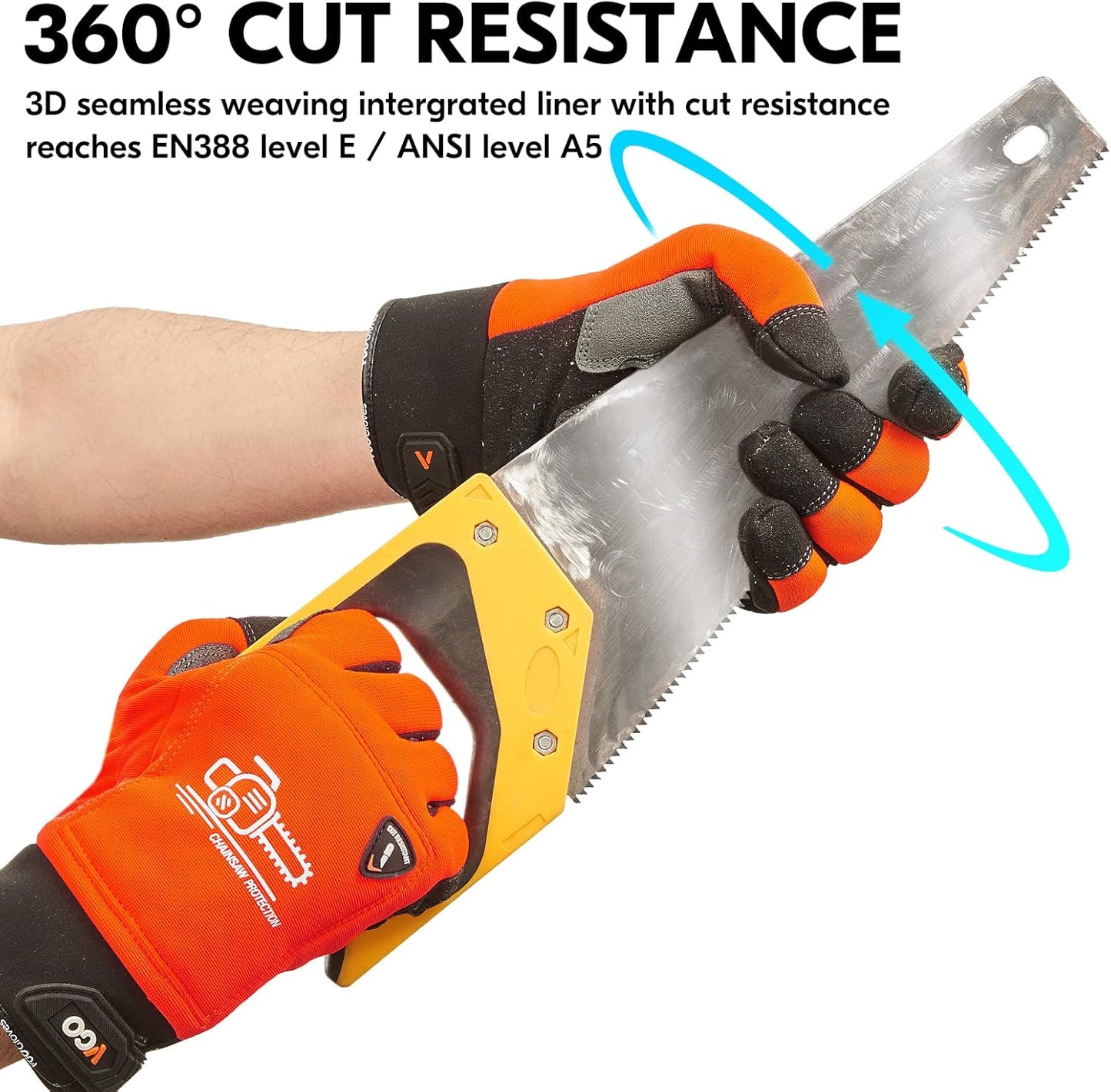 ... Chainsaw Cut Resistant Gloves,Level A5,12-Layer Protection on Both Hands Back,Cow Leather