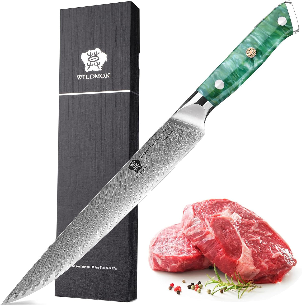 Carving Knife, 9 inch Slicing Knife, brisket knife & BBQ Knife, Forged from Japanese Damascus Super Steel meat carving knife, Full Tang Resin handle with Gift Box