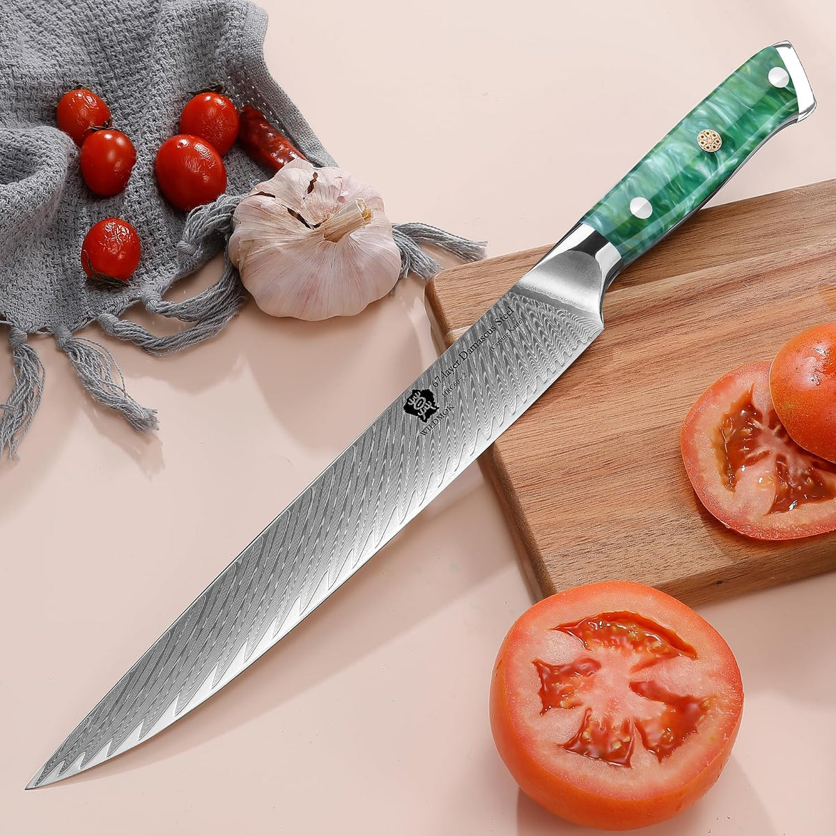 Carving Knife, 9 inch Slicing Knife, brisket knife & BBQ Knife, Forged from Japanese Damascus Super Steel meat carving knife, Full Tang Resin handle with Gift Box