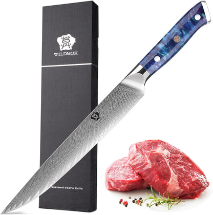 Carving Knife, 9 inch Slicing Knife, brisket knife & BBQ Knife, Forged from Japanese Damascus Super Steel meat carving knife, Full Tang Resin handle with Gift Box