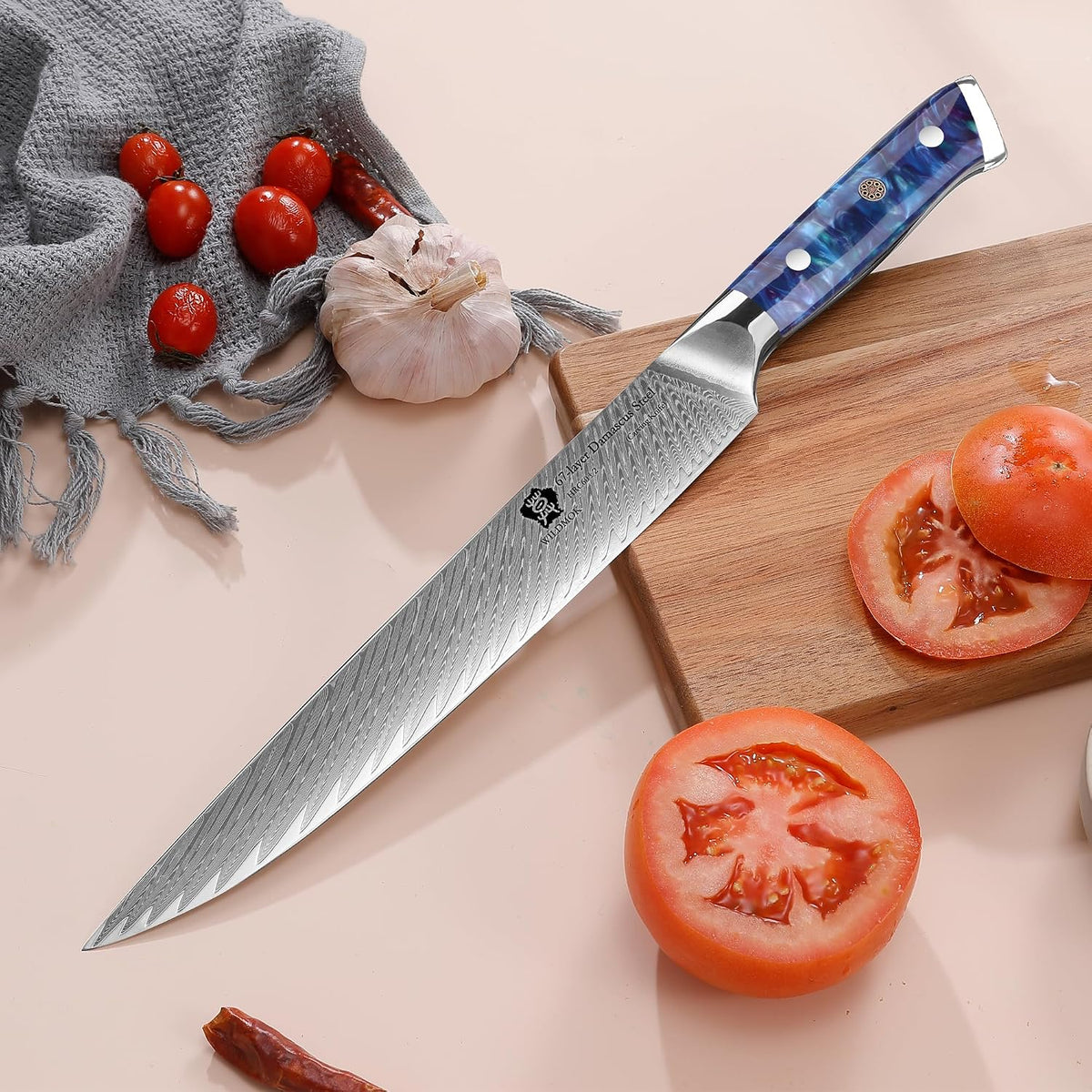 Carving Knife, 9 inch Slicing Knife, brisket knife & BBQ Knife, Forged from Japanese Damascus Super Steel meat carving knife, Full Tang Resin handle with Gift Box