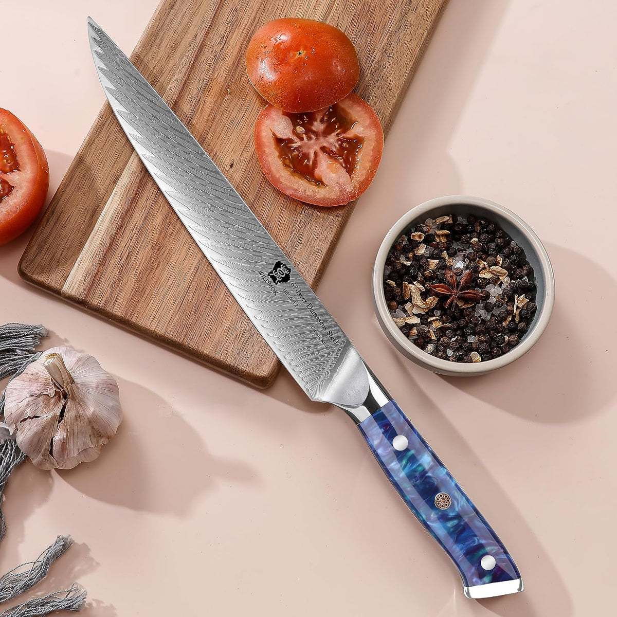 Carving Knife, 9 inch Slicing Knife, brisket knife & BBQ Knife, Forged from Japanese Damascus Super Steel meat carving knife, Full Tang Resin handle with Gift Box