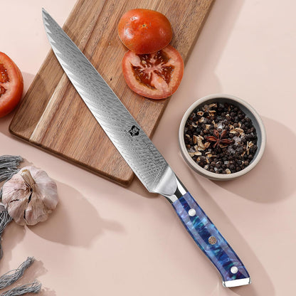 Carving Knife, 9 inch Slicing Knife, brisket knife & BBQ Knife, Forged from Japanese Damascus Super Steel meat carving knife, Full Tang Resin handle with Gift Box