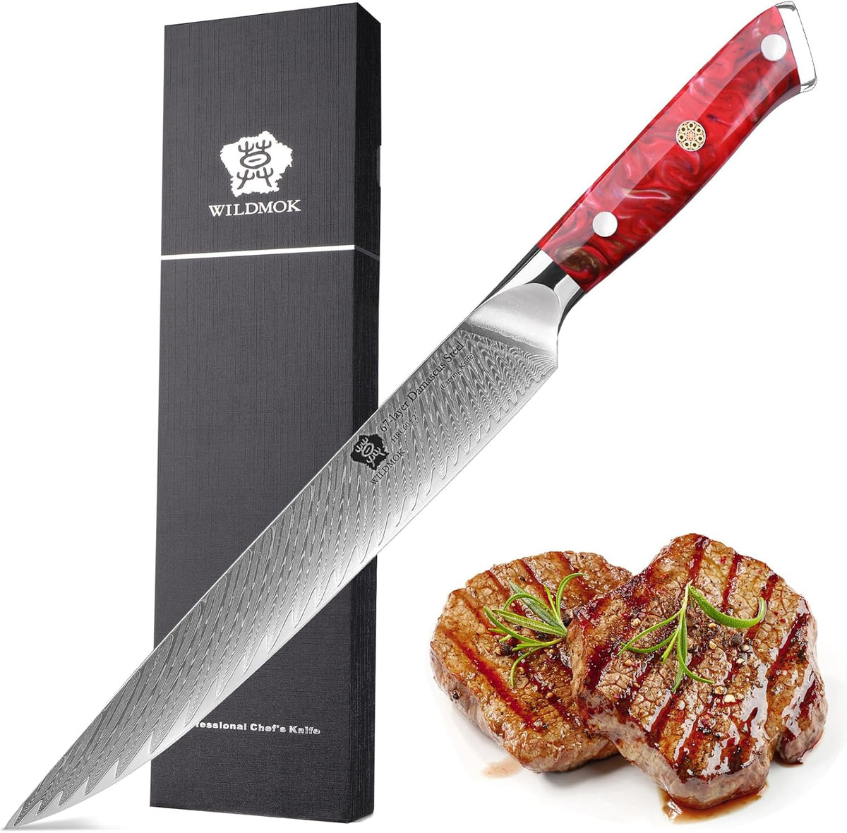Carving Knife, 9 inch Slicing Knife, brisket knife & BBQ Knife, Forged from Japanese Damascus Super Steel meat carving knife, Full Tang Resin handle with Gift Box