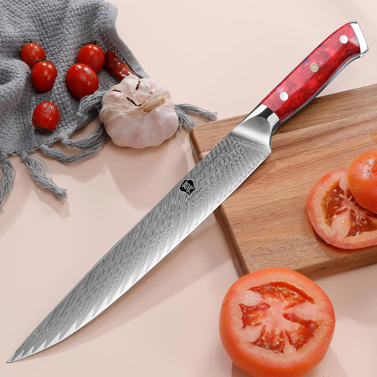 Carving Knife, 9 inch Slicing Knife, brisket knife & BBQ Knife, Forged from Japanese Damascus Super Steel meat carving knife, Full Tang Resin handle with Gift Box