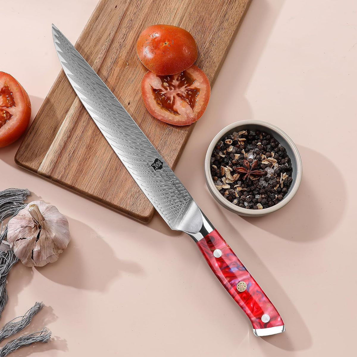 Carving Knife, 9 inch Slicing Knife, brisket knife & BBQ Knife, Forged from Japanese Damascus Super Steel meat carving knife, Full Tang Resin handle with Gift Box