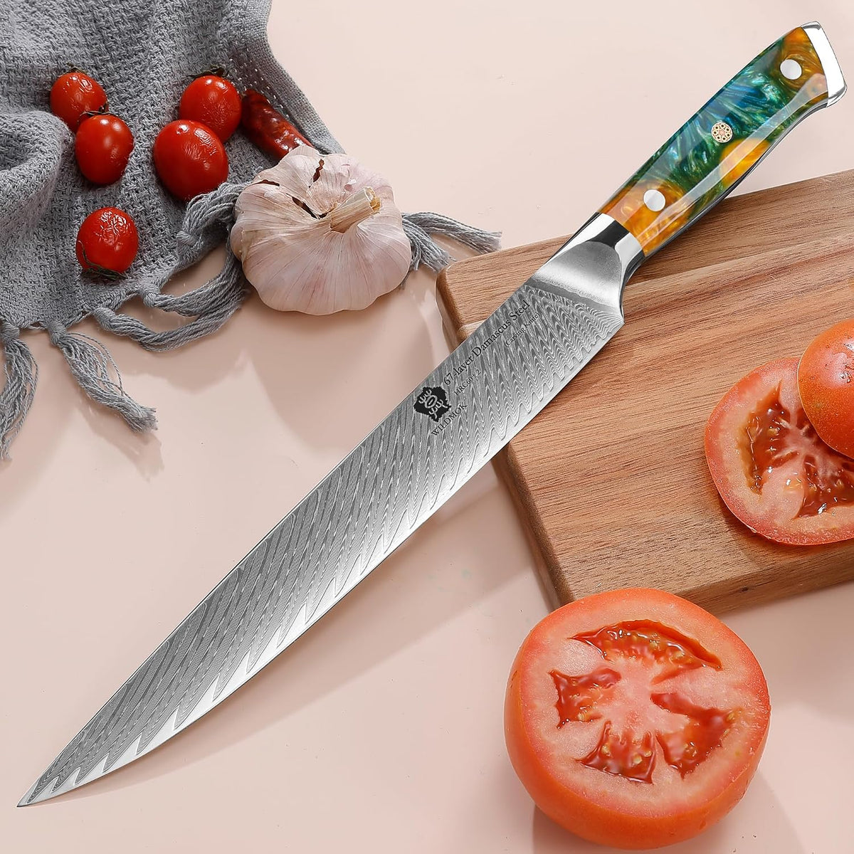 Carving Knife, 9 inch Slicing Knife, brisket knife & BBQ Knife, Forged from Japanese Damascus Super Steel meat carving knife, Full Tang Resin handle with Gift Box