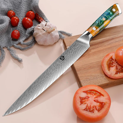 Carving Knife, 9 inch Slicing Knife, brisket knife & BBQ Knife, Forged from Japanese Damascus Super Steel meat carving knife, Full Tang Resin handle with Gift Box