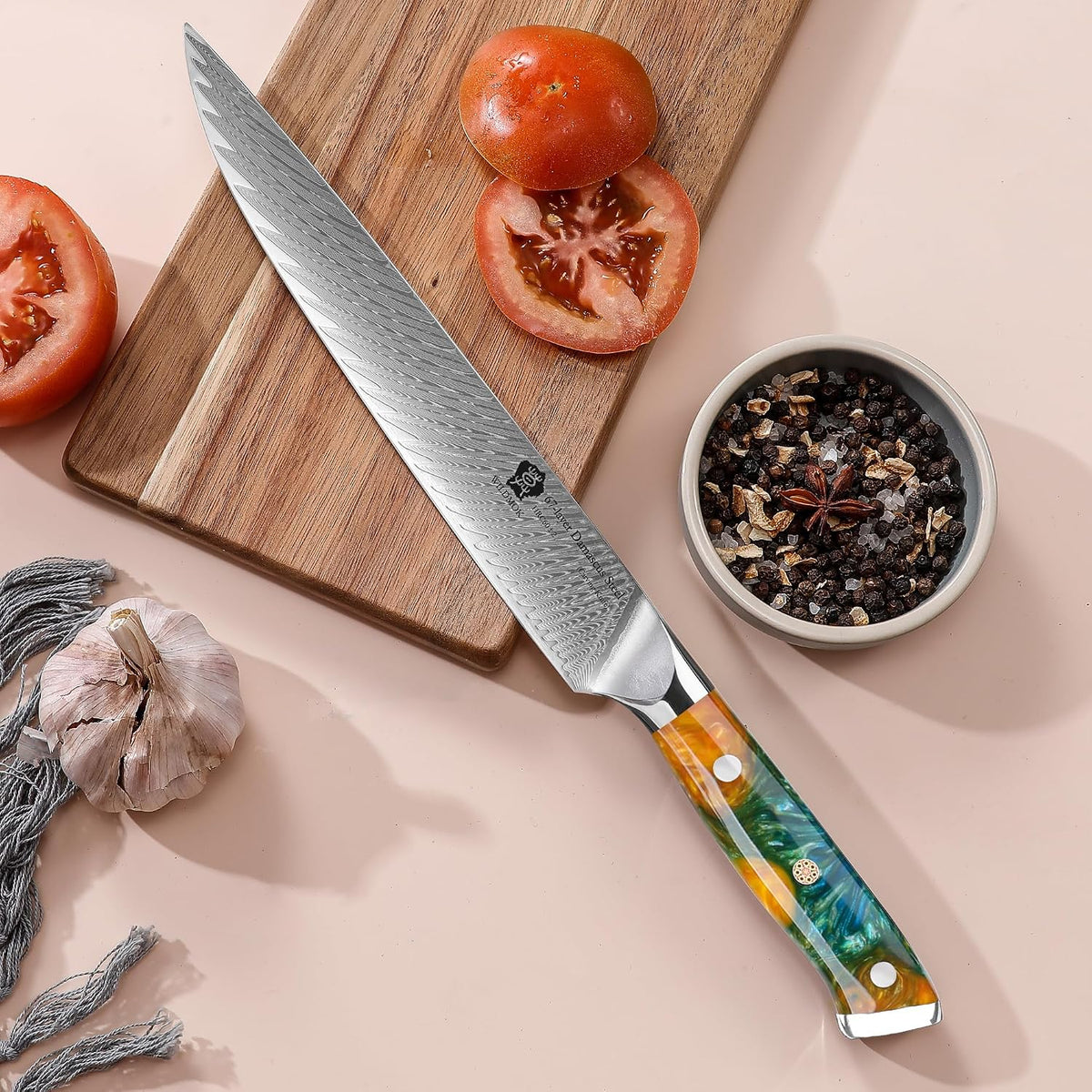 Carving Knife, 9 inch Slicing Knife, brisket knife & BBQ Knife, Forged from Japanese Damascus Super Steel meat carving knife, Full Tang Resin handle with Gift Box