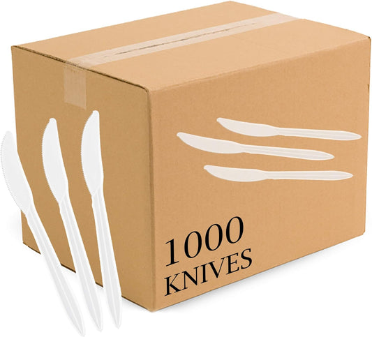 Cutlery Plastic Knives Medium Weight Disposable Silverware White (1000 Count)