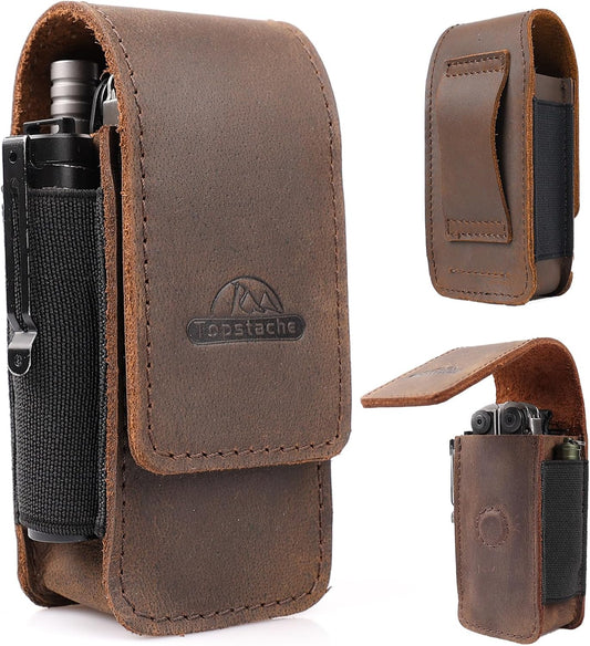 Leather Multitool Sheath for Belt - Multitool Holster for Belt - Multitool Pouch Fits Folding Tool - Magnetic Closure EDC Belt Organizer - EDC Belt Pouch - Multitool Holder, DarkBrown